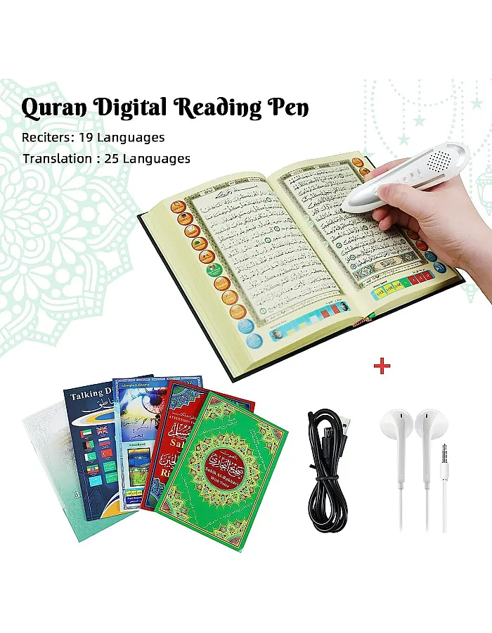 Quran Reading Pen, 16GB Electronic Reader Pen Word-by-Word Digital Rechargeable Holy Quran Recorder 25 Reciters and Languages 6 Books, Ramadan Gift for Kids Adults Orange