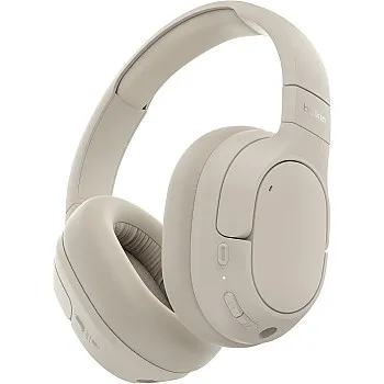 Belkin SoundForm Isolate Noise-Cancelling Wireless Headphones, over ear headphones with mic, Bluetooth headphones with 60H playtime, deep bass, CloudCushion ear cups for travel, home, office - Sand
