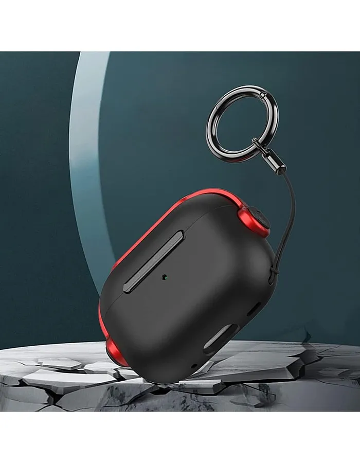 Dl3 Mobilak Case for Airpods Pro 2 Protective Case [With Closure Lid] [Front LED Visible] [With Wrist Strap] Skin Case Compatible with 2022 Airpods Pro 2nd Generation (Black Red)