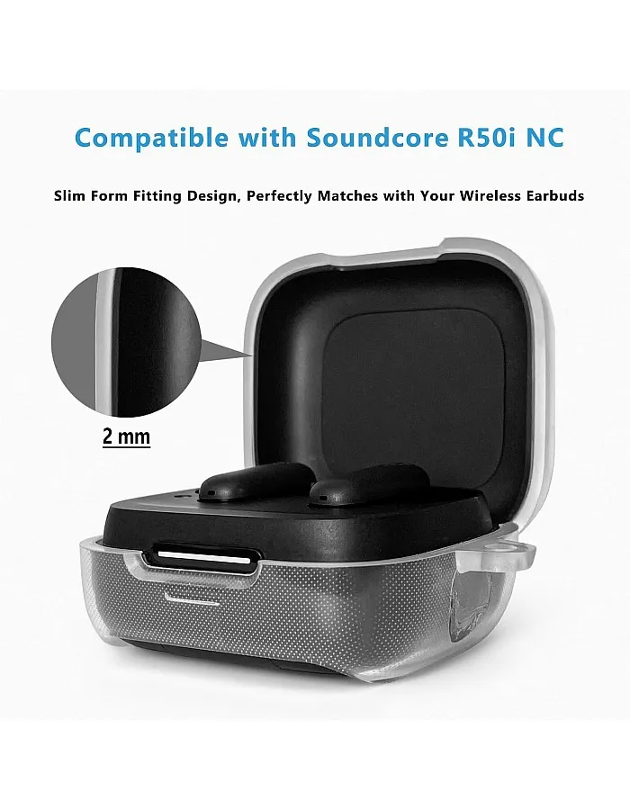 Fekra Compatible with Anker Soundcore R50i NC/Anker P30i Case Cover, Soft Silicone Shockproof Protective Case Wireless Earbuds with Carabiner, Front LED Visible (Clear)