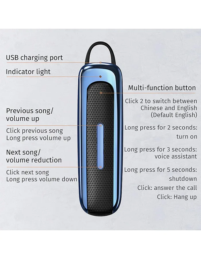 In-Ear Headphones BH109 Business Wireless Headset - Long Battery Life & Comfort, Bluetooth 5.3 Wireless Headset, 12H Talk & Music, HD Audio, Waterproof, Fast Charging - Original Single Ear Earbuds