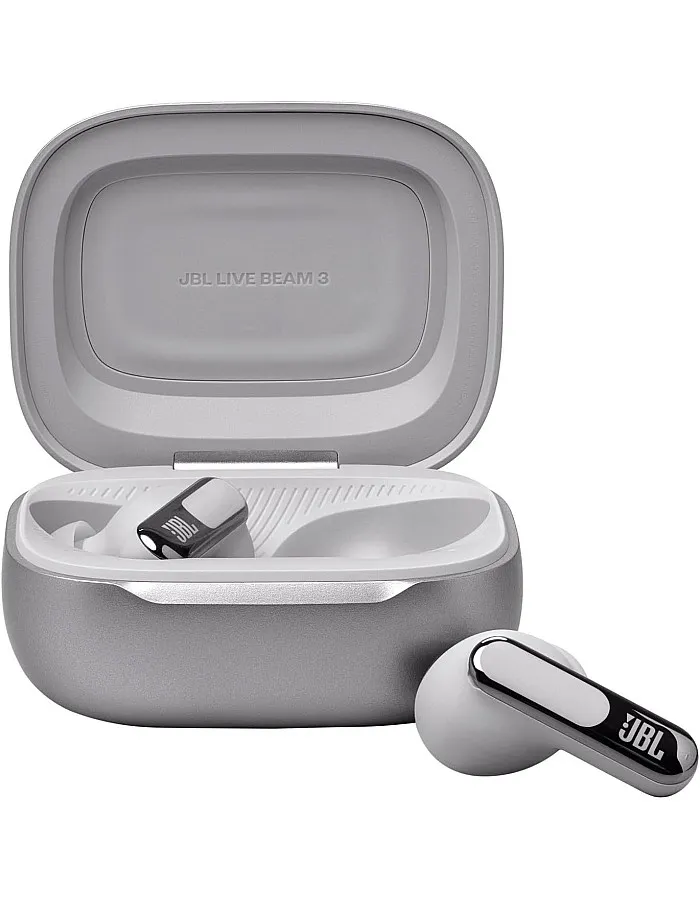 JBL Live Beam 3, Wireless In-Ear Earbuds with Bluetooth, 48 Hours Battery Life, True Adaptive Noise Cancelling, IP55 Waterproof, Silver