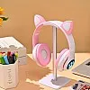 OHAANYY Bluetooth Headphones for Children, Foldable Cat Headphones with LED Flash Lights Glow Lights, Kids Bluetooth 5.0 with Microphone and Volume Control, Card Slot for PC/Tablets/TV (Pink)