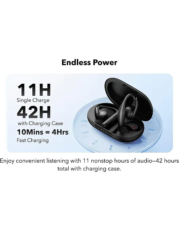 Soundcore by Anker, AeroFit Open-Ear Headphones, Ultra Comfort, Snug Fit, Ergonomic Ear Hook, Balanced Sound, IPX7 Waterproof, 42H Playtime, Bluetooth 5.3, App Control, Black, 18 Months Warranty