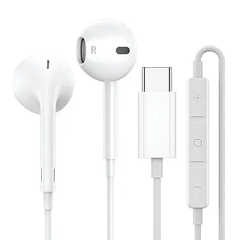 سماعات رأس USB نوع C لموبايل آيفون 16 برو ماكس 15 بلس اي باد برو مع ميكروفون وسماعات أذن ستيريو هاي فاي سلكية داخل الأذن، سماعات USB نوع C لسامسو