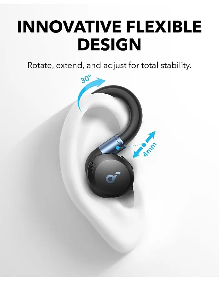 soundcore Sport X20 by Anker, True-Wireless Workout Earbuds, Rotatable and Extendable Ear Hooks, Noise Cancelling, Deep Bass, IP68 Waterproof, Sweatproof, Dustproof, 48H Play, Sport Earbuds