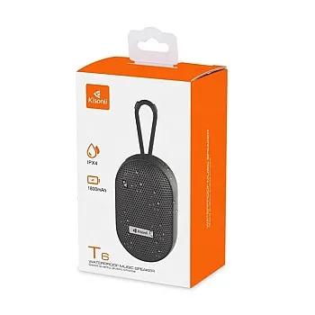 Kisonli T6 Portable Wireless Speaker IPX4 Waterproof, 1800mAh Battery, Mini Subwoofer with Carrying Strap