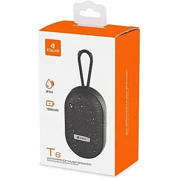 Kisonli T6 Portable Wireless Speaker IPX4 Waterproof, 1800mAh Battery, Mini Subwoofer with Carrying Strap