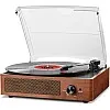 Mersoco 3-Speed Bluetooth Turntable, Vintage Vinyl Turntable, Built-in Stereo Speakers, with Headphone Jack/Auxiliary Input/RCA Line Out, Wood