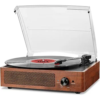 Mersoco 3-Speed Bluetooth Turntable, Vintage Vinyl Turntable, Built-in Stereo Speakers, with Headphone Jack/Auxiliary Input/RCA Line Out, Wood