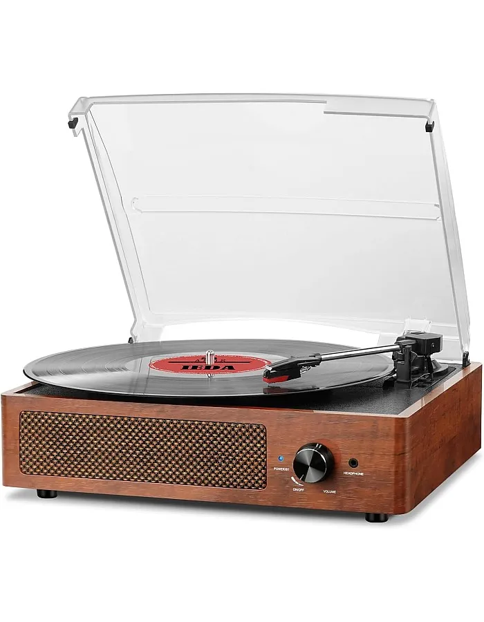 Mersoco 3-Speed Bluetooth Turntable, Vintage Vinyl Turntable, Built-in Stereo Speakers, with Headphone Jack/Auxiliary Input/RCA Line Out, Wood