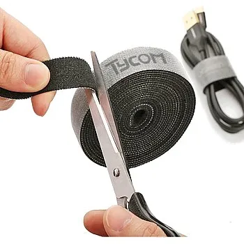 Tycom cable tidy management, fastening tape sticky strips hook loop reusable and flexible wire ties cable organizer for computer, tv, power and other cables - black 5meter