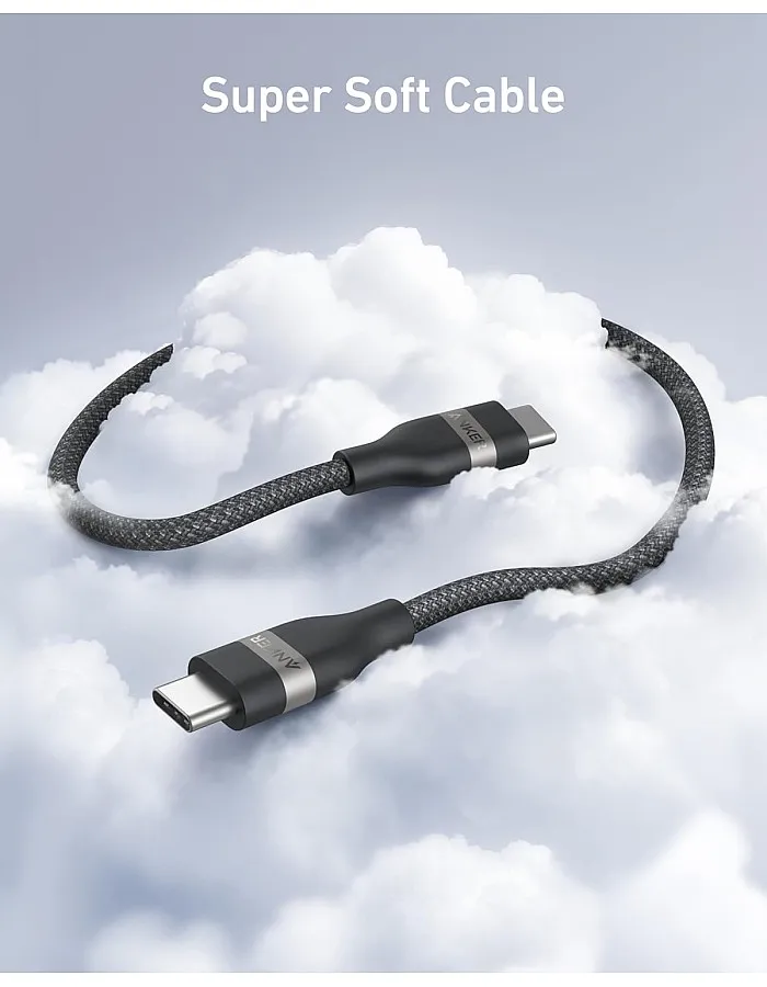 Anker USB-C to USB-C Cable (240W, Upcycled-Braided), USB 2.0 Charging Cable for iPhone 15/15Pro/15ProMax,MacBook Pro, iPad Pro, iPad Air 4, Samsung Galaxy S23, and More (Black) 18 Months Warranty