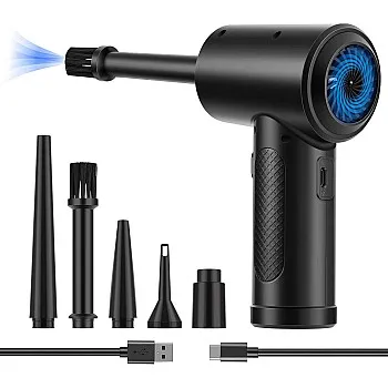Compressed Air Duster,3-Gear to 51000RPM Electric Air Duster Portable Air Blower with LED Light, 6000mAhRechargeable Cordless Air Duster for Computer Keyboard Fast Charge(Black)