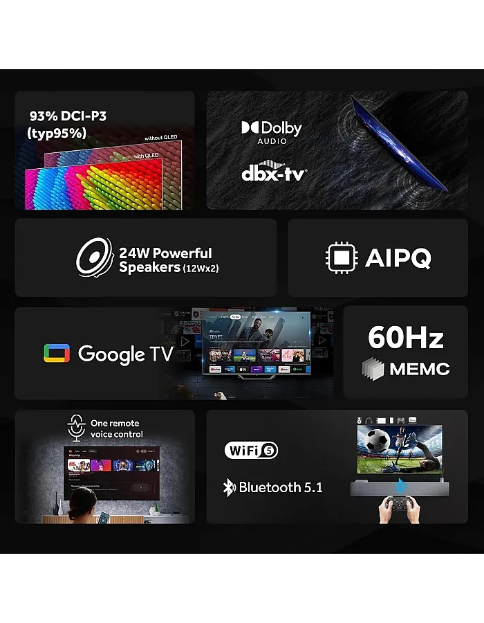 تلفزيون ذكي 65 بوصة بدقة 4 كيه الترا اتش دي QLED مع ريسيفر مدمج، أسود - H65S80F من هاير