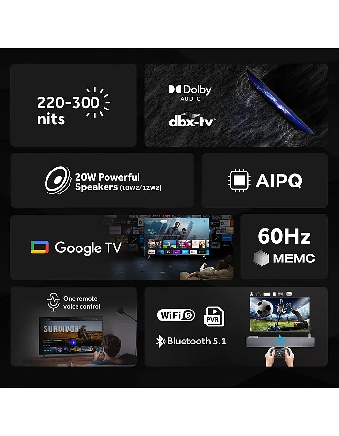 تلفزيون هاير مقاس 65 بوصة بنظام تشغيل جوجل تي في - 4K HDR10 تقنية صوت دولبي ذاكرة 2 + 32G DBX HDMI 2.1 VRR ALLM بلوتوث 5.1 كروم كاست مدمج تحكم صوتي إصدار 2024 H65K8