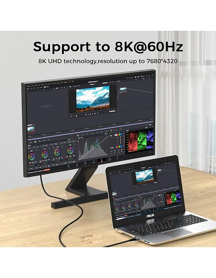 LENOK 8K HDMI Cable 2.1, 48Gbps Ultra High Speed HDMI Cable Braided Cord (4K@144Hz, 4K@120Hz, 8K@60Hz) HDCP 2.2&2.3 HDR 10 eARC ARC, Compatible with Switch 2/PS5/Laptop/Monitor/HDTV/- (2 M)
