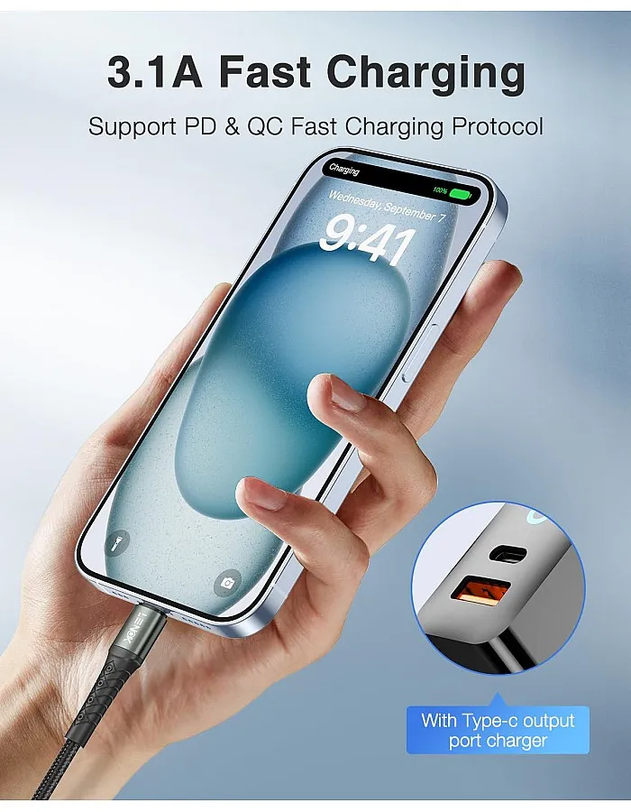 كابل شاحن USB C 60 واط نوع C إلى نوع C PD 3.0 (6.5 قدم/2 متر) من لينوك، متوافق مع ايفون 15/15 برو/سامسونج جالاكسي S23/22/Z فولد/Z فليب/جوجل بيكسل 7/ماك بوك اير