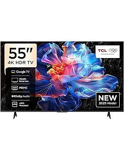تلفزيون ذكي 55 بوصة ليد 4K UHD HDR من تي سي ال| تلفزيون جوجل، 60 هرتز، HDR 10، معالج ايه اي بي كيو، صوت دولبي، ام اي ام سي، HDMI 2.1، بلوتوث 5.2، واي فاي 5،
