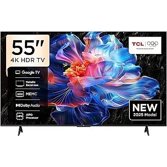 تلفزيون ذكي 55 بوصة ليد 4K UHD HDR من تي سي ال| تلفزيون جوجل، 60 هرتز، HDR 10، معالج ايه اي بي كيو، صوت دولبي، ام اي ام سي، HDMI 2.1، بلوتوث 5.2، واي فاي 5، 