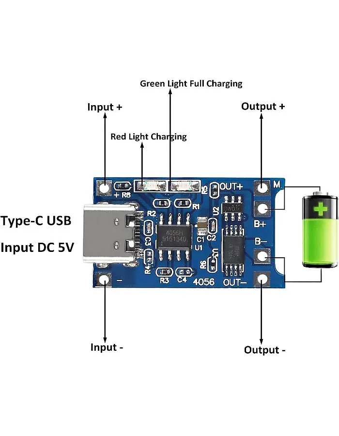 5pcs TP4056 Type-C USB 5V 1A 18650 Lithium Battery Charger Module with Dual Protection Function + 5pcs 18650 Battery Holder