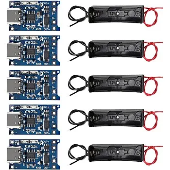 5pcs TP4056 Type-C USB 5V 1A 18650 Lithium Battery Charger Module with Dual Protection Function + 5pcs 18650 Battery Holder