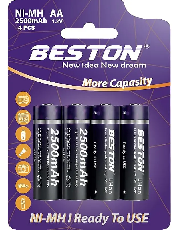 AA BESTON Rechargeable Battery - 2500mAh Type AA (4 Pack)