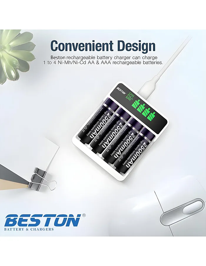 BESTON C9026L Fast Charging Charger with LCD Display 4 AA 2500mAh 1.2 Ni-MH