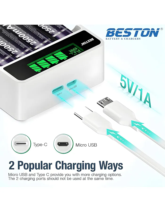BESTON C9026L Fast Charging Charger with LCD Display 4 AA 2500mAh 1.2 Ni-MH