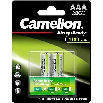 Camelion Always Ready Solar Rechargeable AAA Ni-MH Batteries – 1100mAh (Pack of 2)