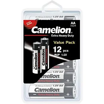 Camelion Extra Heavy Duty R6 AA Zinc-Carbon Batteries (Pack of 12) - Black