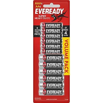 Eveready Super Heavy-Duty 6 AA Black + 6 AAA Batteries, Black