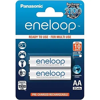 Panasonic Eneloop Nickel Metal Hydride AA Batteries, 2 Pack - BK-3MCCE/2BE