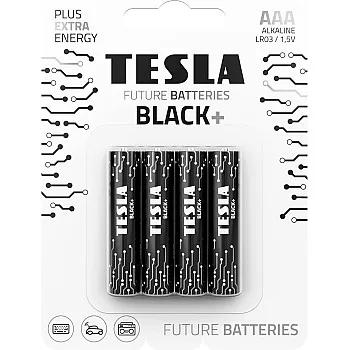 Tesla AAA Battery Black+ Alkaline - Plus Extra Energy Batteries Blister Foil LR03/1.5V Pack of 4