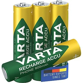 VARTA Batteries AAA, rechargeable, pack of 4, Recharge Accu Phone, Akku, 800 mAh Ni-MH, ready to use, suitable for cordless phones