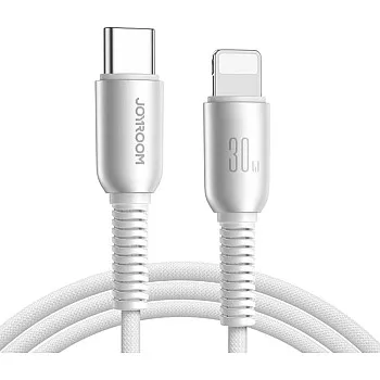 Joyroom S-A51 Cutting-Edge 30W USB-C to Lightning Fast Charging Cable; High-Speed 480Mbps Data Sync Lead with Premium Tinned Copper Core; Durable 1.2m Aesthetic Charging Cable for iPhone – Light Gray.