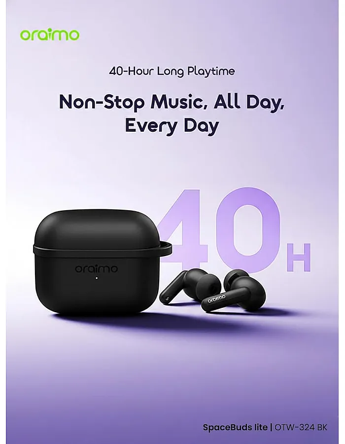 Oraimo OTW-324 SpaceBuds Lite True Wireless Earbuds with Sound360 Spatial Audio and 40-Hour Playtime - Speed Black