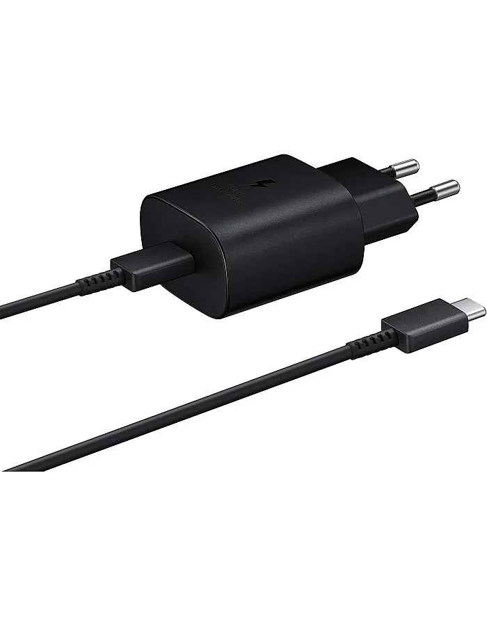 سامسونج شاحن سامسونج USB C، 25 واط، فائق السرعة، شحن سريع، شاحن اصلي مع كابل، اسود
