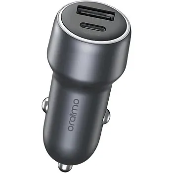 Oraimo OCC-73D Bullet 48W Fast Car Charger — PD & QC 3.0 Support, Dual Port USB-C & USB-A, Compact 12V–24V Universal Vehicle Charger - Dark Gray
