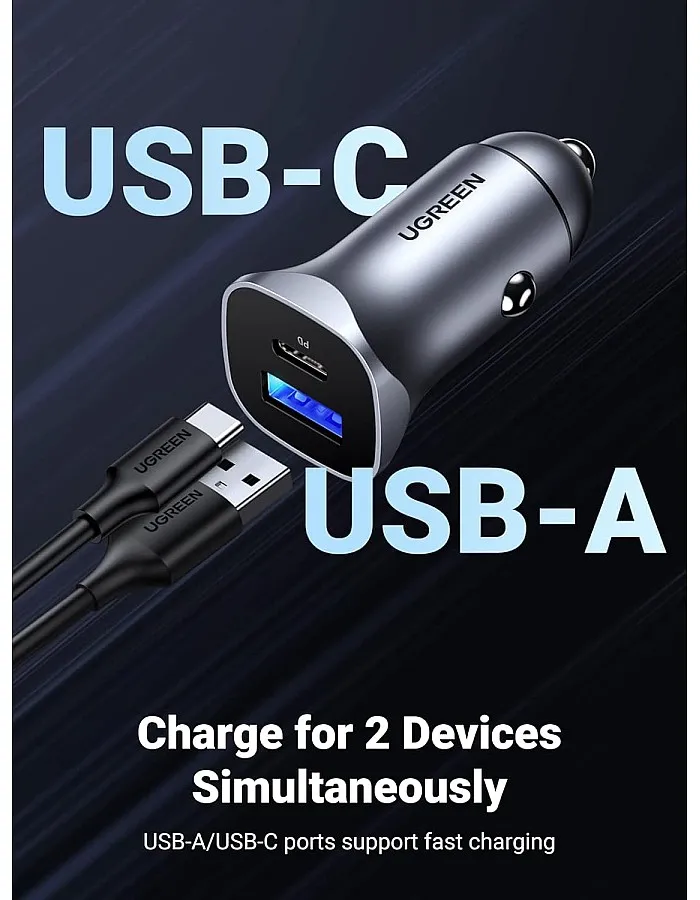UGREEN PD 24W Car Charger Fast Charging for iPhone 13 Dual USB Ports Car Adapter Type C Compatible with iPhone 13 Pro/13 Pro Max/13/13 mini/12 Pro Max, iPad 9,iPad mini 6,Samsung S21,Huawei Mate20,etc