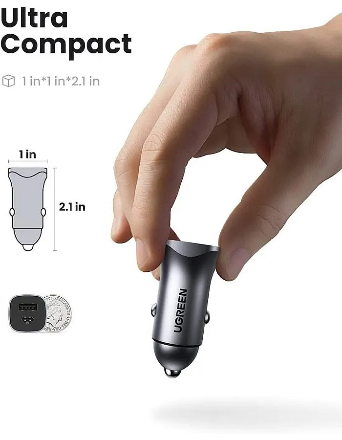 UGREEN PD 24W Car Charger Fast Charging for iPhone 13 Dual USB Ports Car Adapter Type C Compatible with iPhone 13 Pro/13 Pro Max/13/13 mini/12 Pro Max, iPad 9,iPad mini 6,Samsung S21,Huawei Mate20,etc