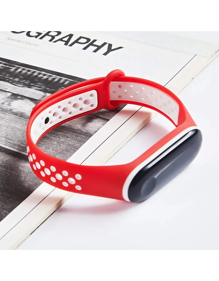 KOMI Straps compatible with Xiaomi mi Band 4 / mi band 3, Colorful Women Men Silicone Fitness Sports Replacement Band(red/white)