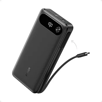 Anker Power Bank, 20,000mAh Portable Charger with Built-in USB-C Cable, 87W Max Fast Charging Battery, for iPhone 16/15/14 Series, Samsung, Switch, and More, 18 Months Warranty - Black