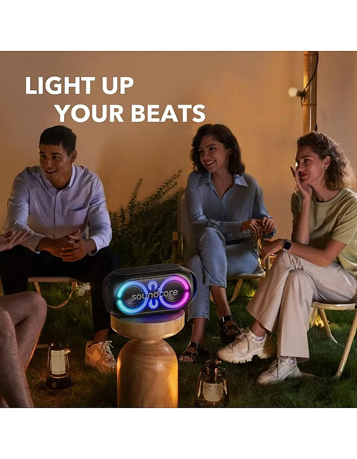 Anker Soundcore Rave Party 2 Portable Speaker, 120W Stereo, PartyCast 2.0, Light Show, IPX4 Water-Resistant, 16H Playtime, EQ & Bass Up for Party, Tailgating, Backyard, Black, 18 Months Warranty
