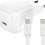 Belkin Compact Wall Charger 45W + USB-C to USB-C Cable, Quick Charge for Apple iPhone 16, 15, 14, Plus, Pro, Pro Max, Samsung Galaxy S25 Series, S24, Pixel 9, iPad, AirPods and Much More, White