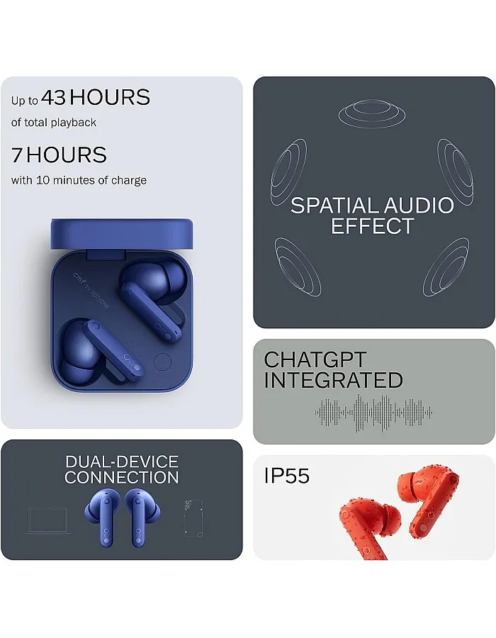 CMF Buds Pro 2 Wireless Earbuds with Smart Dial, 50dB Hybrid Noise Cancelling Earbuds Wireless Bluetooth 5.3, 11mm Bass with LDAC, 6 Hi-Res Audio Mics, 43H Playtime, Fast Charging Case, Blue