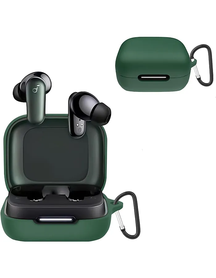 Dl3 Mobilak Compatible with Anker Soundcore R50i NC/Anker P30i Case Cover, Soft Silicone Shockproof Protective Case Wireless Earbuds with Carabiner, Front LED Visible (Green)