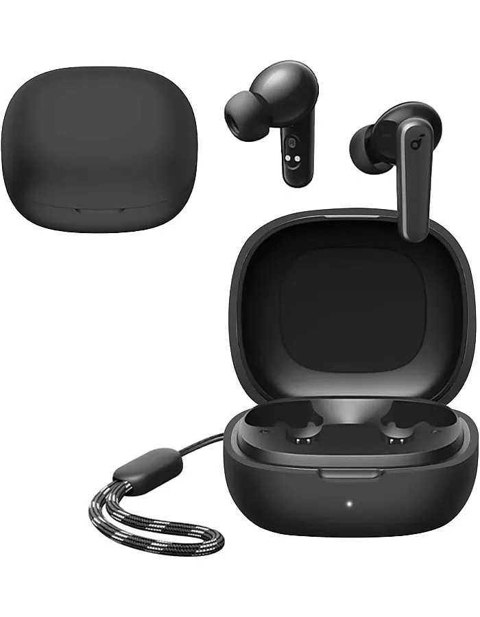 Dl3 Mobilak Compatible with Anker Soundcore R50i NC/Anker P30i Case Cover, Soft Silicone Shockproof Protective Case Wireless Earbuds with Carabiner, Front LED Visible (A-Black)