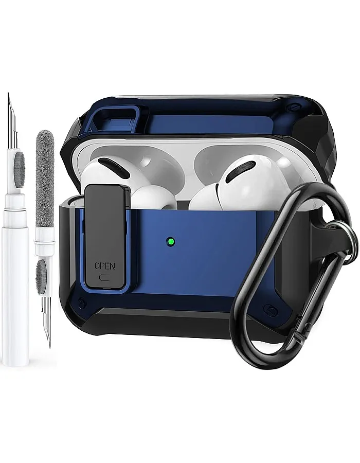 Olytop for Airpods Pro 2/1 Case Cover 2019/2022/2023, [Secure Lock] Armor Case for Apple Airpod Pros 2nd/1st Generation- Rugged Cool Protective Cover Men Shockproof Skin with Carabiner - Black/Blue