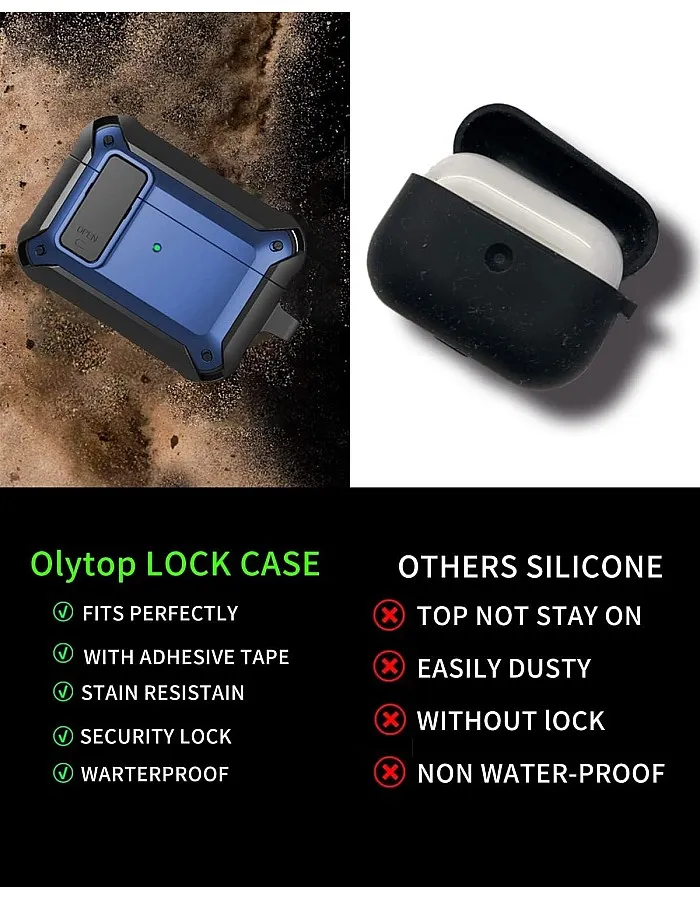 Olytop for Airpods Pro 2/1 Case Cover 2019/2022/2023, [Secure Lock] Armor Case for Apple Airpod Pros 2nd/1st Generation- Rugged Cool Protective Cover Men Shockproof Skin with Carabiner - Black/Blue